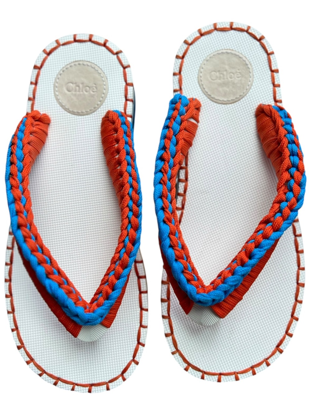 Chloe White Sandals with Braided Orange & Blue Straps